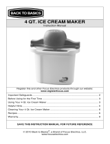 Back to Basics 4 QT. ICE CREAM MAKER User manual