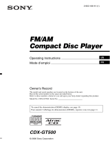 Sony CDX-GT500 - Fm/am Compact Disc Player User manual