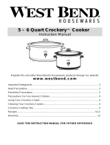West Bend Quart Crockery 5  6 Quart CrockeryTM Cooker User manual