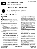 Toro 22in Cordless Hedge Trimmer User manual