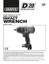 Draper D20 20V Brushless Mid-Torque Impact Wrench, 1/2" Sq. Dr., 400Nm Operating instructions