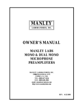 Manley Dual Mono Mic Preamp Owner's manual