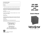 Velodyne SPL-800 Owner's manual
