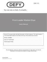 Defy SteamCure™ Washer Dryer, 7/4kg – DWD318 Owner's manual