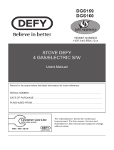 Defy 600 Series Gas Electric Stove DGS 159 / DGS 160 Owner's manual