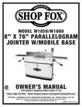 Shop fox 8 in. x 76 in. Parallelogram Jointer Owner's manual