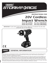 Draper Storm Force 20V Cordless Impact Wrench, 1/2" Sq. Dr., 1 x 3.0Ah Battery Operating instructions