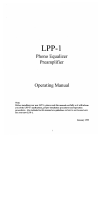 Cary Audio Design LPP-1 Owner's manual