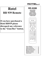 Rotel RTC-965 Owner's manual