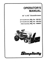 Simplicity 36" & 42" SNOWTHROWER ATTACHMENT AND HITCH ASSEMBLY User manual