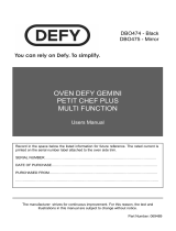 Defy Gemini Petit Chef Multifunction Oven DBO 474 User manual