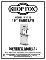 Shop fox 2 HP 19 in. Bandsaw W1729 Owner's manual