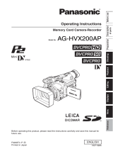 Panasonic AG HVX200A - Pro 3CCD P2/DVCPRO 1080i High Definition Camcorder Operating Instructions Manual