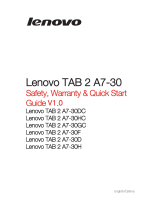 Lenovo TAB 2 A7-30GC Safety, Warranty & Quick Start Manual