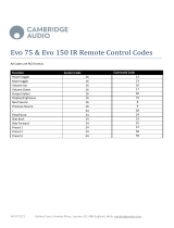 Cambridge Audio Evo 75 & 150 IR remote control codes Remote Control Code
