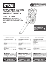 Ryobi 18 Volt Blower P755 Owner's manual