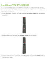 TCL 49DP600 Hard reset manual